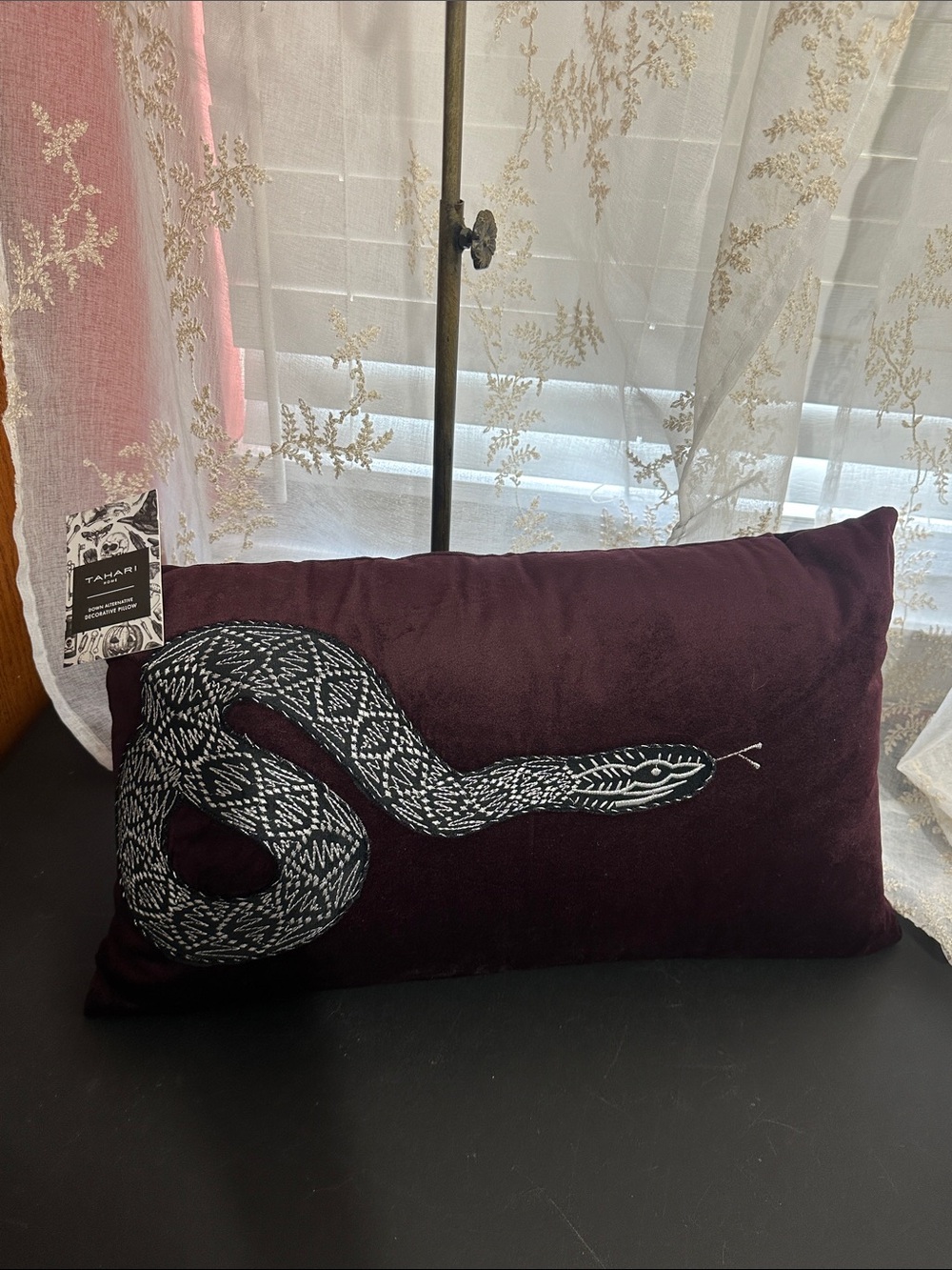 Tahari halloween plum embroidered snake decor pillow